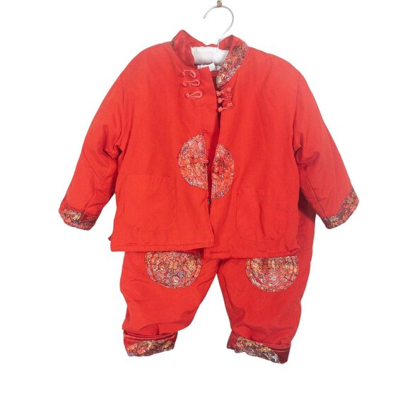 Baby Chinese Traditional Outfit 1 Year Old Red Gold Dragon - Picture 1 of 14